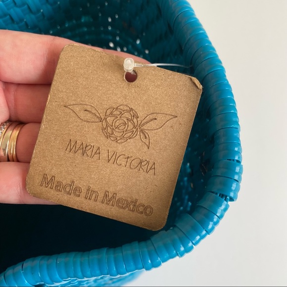 NWT Maria Victoria Elva Turquoise Blue Woven PVC Handbag Tote Mexico - Picture 11 of 15